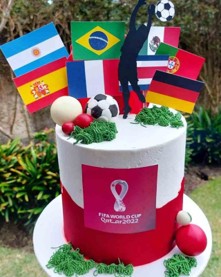 bolo de aniversário tema copa do mundo - bandeiras